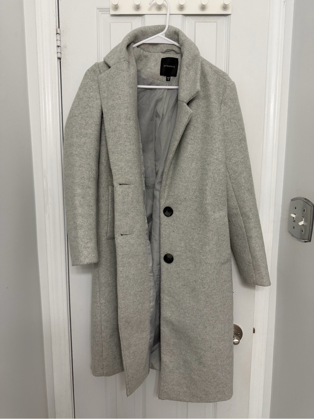 Dynamite Light Grey Tailored Wool-Blend Pea Coat